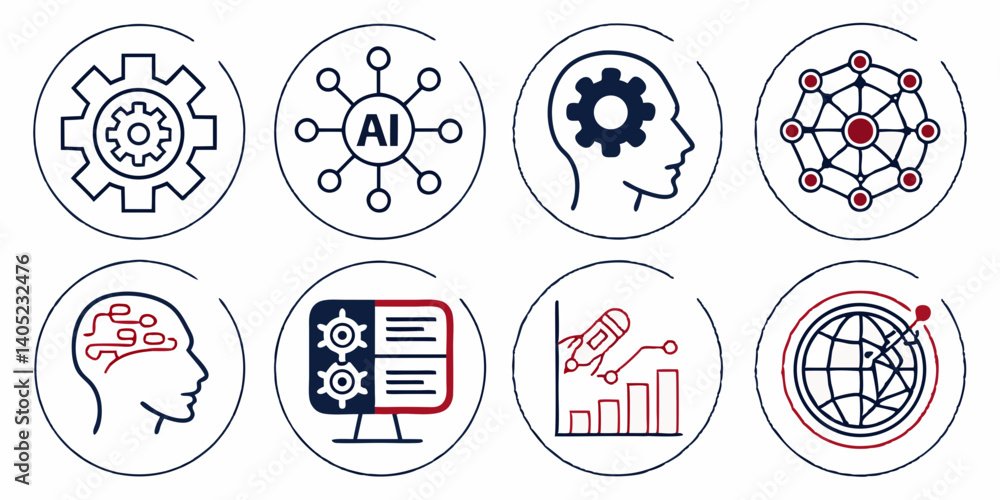 Aufkleber vector line art technology and ai icons set data network global innovation automation process system
