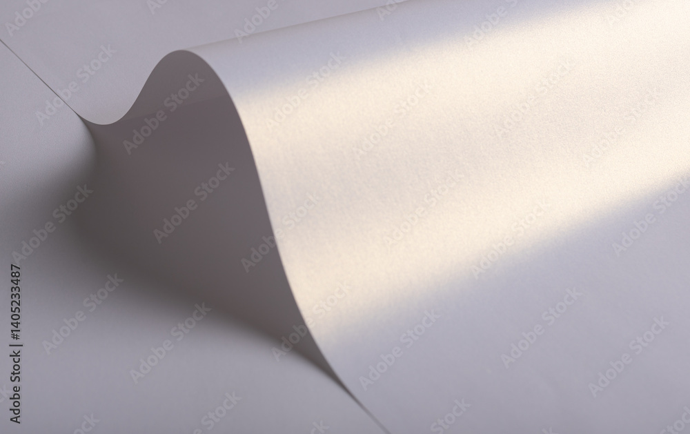 Poster Paper background with satin pearlescent texture. Glossy folded curves, smooth surface in pale lilac and lavender hue, elegant pastel composition with soft shimmer and gentle glow..