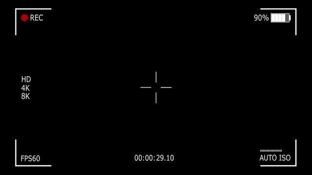 Digital Camera and Mobile Phone Recording Screen Overlay Animation Background Stock Video, Camera Viewfinder Screen Overlay for a minute, Video Cassette recorder Play, Overlay Screen mode footage