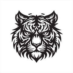 Tribal Tiger Head Vector Illustration – Fierce Black and White Animal Logo Design