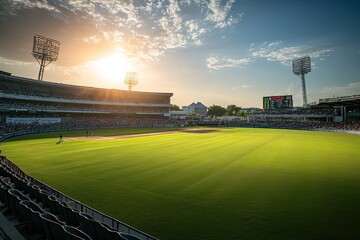 Cricket stadium at sunset