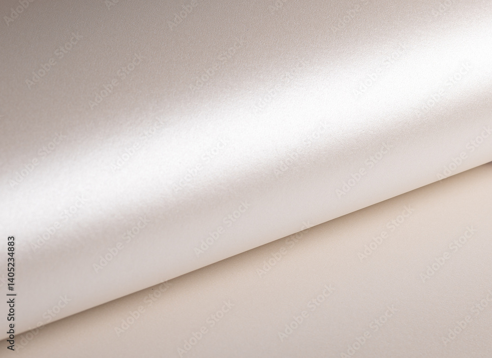Fototapete Paper background with satin pearlescent texture. Glossy rolled surface, glowing soft gradient in pale gold and champagne hue, elegant abstract design with gentle flow and sculptural shine..