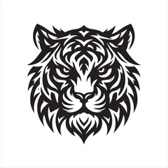 Tribal Tiger Head Vector Illustration – Fierce Black and White Animal Logo Design