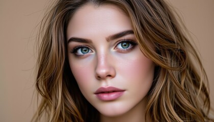 Obraz premium Captivating portrait of a young woman studio photography natural light close-up beauty concept