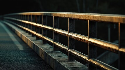 Fototapeta premium Bridge Railing at Sunset: A Study in Metal and Light