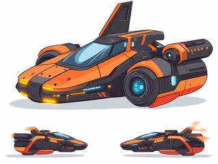 Naklejka premium Futuristic Car Digital Illustration. Sci-Fi Concept Vehicle with Sleek Lines and Tech-Inspired Design