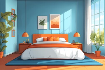 Modern Bedroom Interior Design with Bright Colors and Sustainable Elements for a Cozy Space