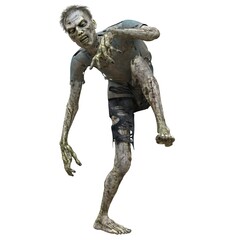 Zombie male isolated white background 3d illustration