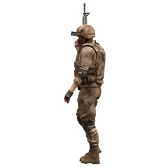 Soldier with a machine gun isolated white background 3d illustration