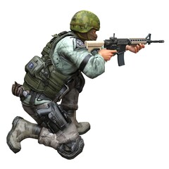 Soldier with a machine gun isolated white background 3d illustration