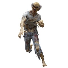 Zombie male isolated white background 3d illustration