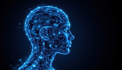 Exploring the intersection of technology and humanity digital human portrait abstract concept dark background side view