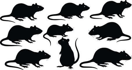 Silhouettes of nine rats in varied postures, showcasing distinct animal shapes and movement