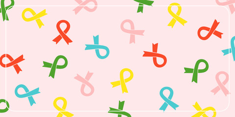 Fototapeta premium seamless abstract pattern on pink background with colorful ribbon icons. design for banner, poster, greeting card, social media.