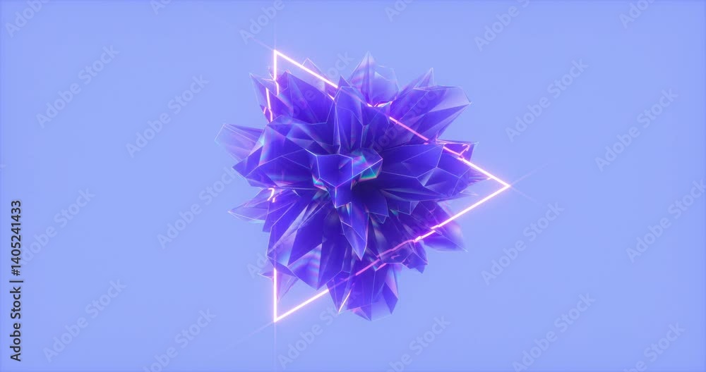 Aufkleber abstract 3d crystal fractal gem with neon light background. 4k seamless loop animation.