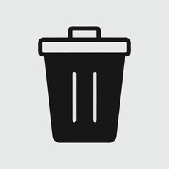 Trash Bin Icon Vector, Minimalist Delete Symbol, Recycle Bin Silhouette Isolated On Gray Background