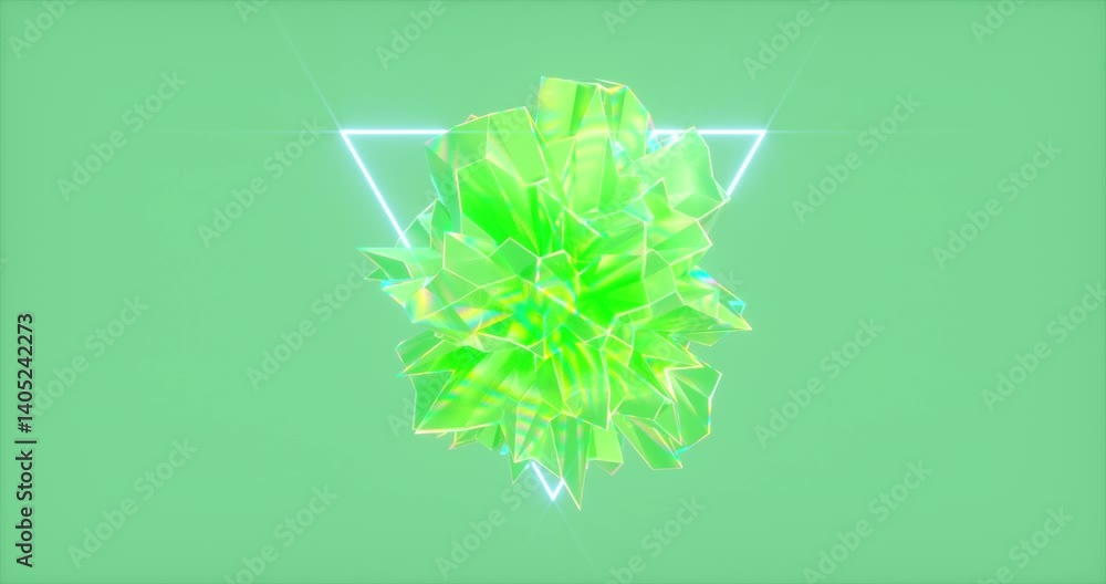 Aufkleber abstract 3d crystal fractal gem with neon light background. 4k seamless loop animation.