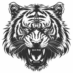 Vector illustration of a tiger and lion head in a tribal style, showcasing wild feline power and nature's beauty, ideal for tattoo or logo design