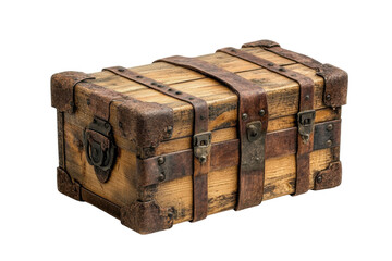 Antique Wooden Treasure Chest Rich History Aged Leather Straps Dark Background Vintage Details Rustic Charm Weathered