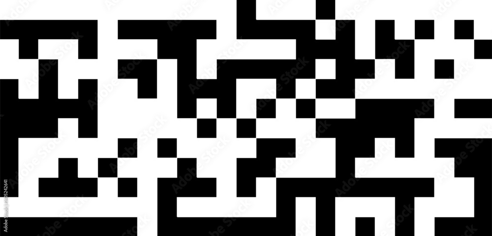 Poster QR code pattern, abstract pixel texture background, random black and white squares. Flat vector illustration