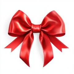 Naklejka premium A vibrant red ribbon bow, shiny and perfectly tied, ideal for gift wrapping and festive decorations.