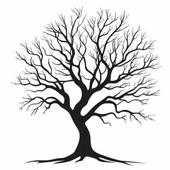 Obraz premium Monochrome Tree Silhouette Vector. Bare Branches and Leafless Nature Artwork for Eco-Friendly Graphic Design