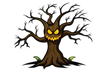 
Halloween creepy tree doodle on white background.