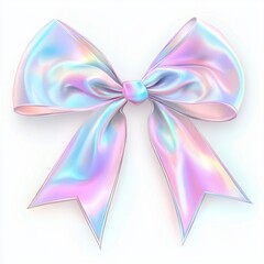 A shimmering, iridescent bow with soft pastel colors, perfect for decorations or gifts, exuding a playful and elegant charm.