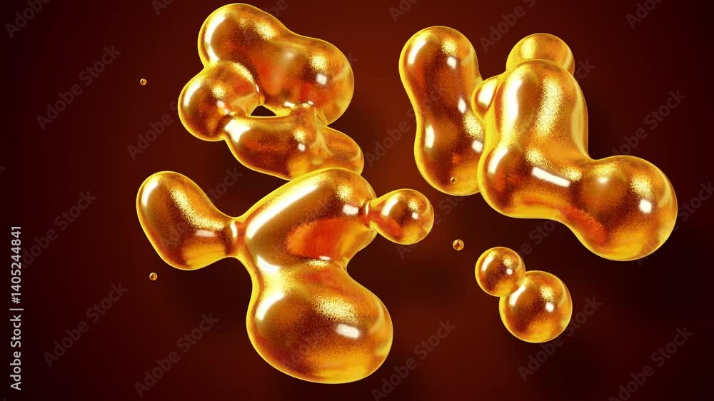 Poster golden sci-fi background loop: a futuristic and seamless 4k animation of morphing golden shapes, per