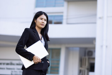 Future remote work combines technology smart phone digital business woman enable e-learning...
