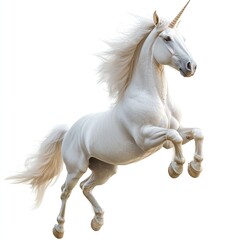 White unicorn in mid-air leap