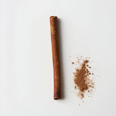 A single cinnamon stick on a white background