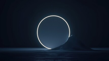 A dark, empty space with a glowing circle in the center.