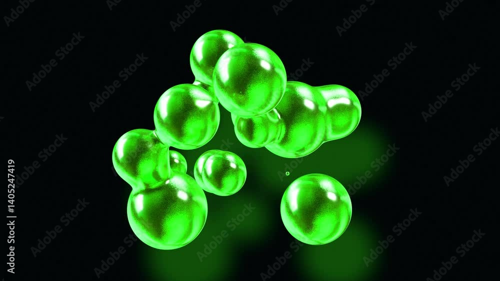 Poster mesmerizing metaball dance: colorful, glowing spheres twirl and merge in a captivating, seamless loo