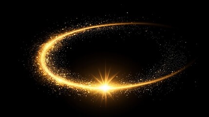 Obraz premium A radiant, golden aura of light and sparkles, forming an elegant, curved shape against a stark black background.