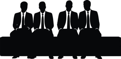 Silhouette of four men in suits sitting together, symbolizing teamwork and professionalism

