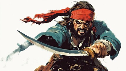 Naklejka premium Angry pirate wielding a scimitar.
