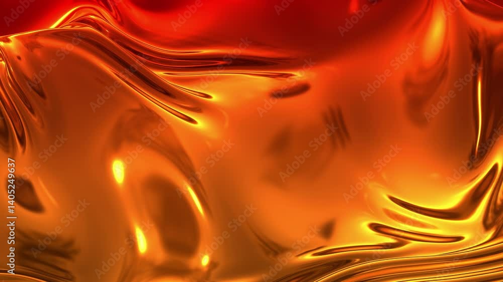 Poster dynamic visual: slow-motion folds in a metallic fabric with a golden red gradient.