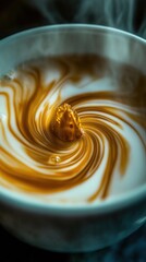 Fototapeta premium photo, Black tea and milk in a cup merge to form a swirling channel created by ai