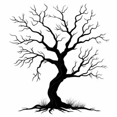 Obraz premium Dead Tree Silhouette. Artistic Black and White Barren Branches Vector Illustration for Spooky Seasonal Decor