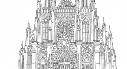 Naklejka premium Gothic Cathedral Facade Line Art