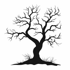 Spooky Tree Silhouette Artwork with Twisted Branches - Monochrome Vector Illustration for Halloween and Nature Inspired Designs