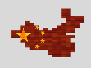 Fototapeta premium Stylized China map built from stacked shipping containers, ideal for themes on global commerce, maritime trade, freight logistics, supply chains, and industrial import and exports.