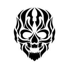 graphic illustration of skull head design with tribal art style