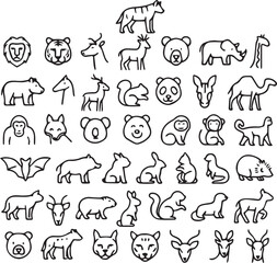 43 Wild Animal Line Icons – Minimalist Outline Vector Set for Branding and Commercial Use