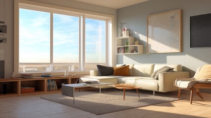 Sunny living room with sectional sofa