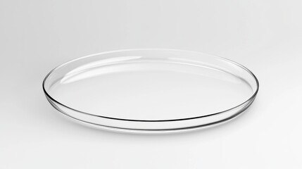 A clear glass plate with a black rim.