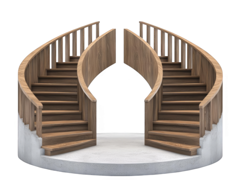 3D Rendered Isolated Staircase With Wooden Steps Against Transparent Background
