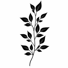 Black and White Minimalist Botanical Silhouette Illustration - Organic Nature & Leaf Design for Rustic Wall Art