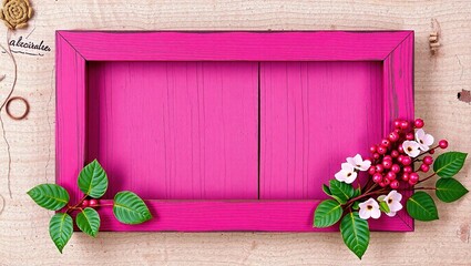 Magenta Wood Frame with Bark Texture, Symphoricarpos Accents